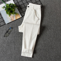 White jeans womens 2021 Autumn New Korean version of high waist loose Harlan ankle-length pants stretch thin daddy pants