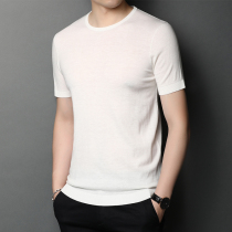 Mens pure cardigan Spring and Autumn short-sleeved sweater Mens round neck Korean sweater Youth slim mens base shirt