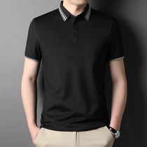 2022 Summer turned over mulberry silk short sleeve T-shirt male ice silk cotton Korean version polo shirt mens clothing thin business half sleeve