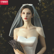Bridal veil bow short sweet wedding dress headdress Travel shot small fresh short hair Bridal wedding accessories