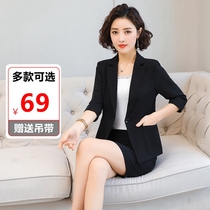 Black blazer womens thin summer fashion overalls temperament short-sleeved formal dress seven-point middle sleeve suit suit