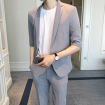 Suit mens casual 2021 summer new solid color Korean version of the trend slim one button suit suit wedding dress