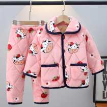 Childrens pajamas thickened in winter plus boys and girls flannel girls baby coral wool warm clamp suit