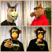 Head cover male funny cute cartoon rabbit dog horse head panda animal head sand sculpture pet mask funny props