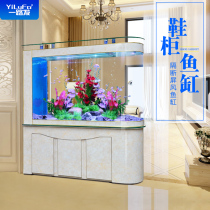 Shoe cabinet fish tank living room household medium and large aquarium glass porch screen under the goldfish tank filter-free water