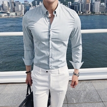 Striped shirt mens long-sleeved summer thin Korean version of the trend handsome business formal mens shirt slim inch shirt xy
