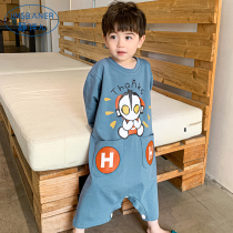 Childrens conjoined pajamas Spring and Autumn long sleeve thin boy winter cotton small middle and big child girl baby girl kick cute cute