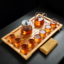 Old Wangge transparent glass tea set set whole set of kung fu tea cup teapot tea maker bamboo tea tray home simplicity