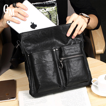 GM mens shoulder bag casual large capacity leather mens bag multifunctional top layer cowhide shoulder shoulder bag mens tide bag