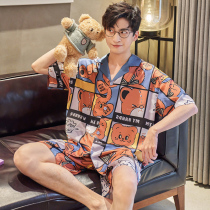 Pajamas Men Summer Thin Ice Silk Short Sleeves 2022 New Imitation Silk Teen Summer Home Wear Set