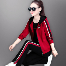 Sportswear suit women's spring and autumn 2021 new foreign style loose slim size hooded sweater casual three-piece set
