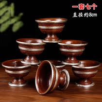 Tibet Nepal pure copper water supply bowl Tibetan ethnic supplies Buddhist Hall seven hand-carved water supply Cup 8cm
