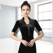 Dambao Rojitba Dance Clothing New Silk Suede Ballroom Dancing Clothes Flow Su Square Dance Blouse Net Red Body Clothes