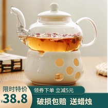 Ceramic flower teapot flower tea set afternoon tea glass herbal tea cup fruit flower fruit tea heat resistant candle heating