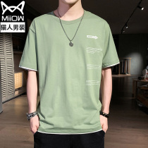 cat people 2021 new summer ice silk half sleeve trend summer clothes mens ice sense short-sleeved t-shirt youth mens body bag