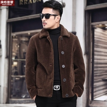 Leather and hair men winter Haining leather grass sheep cut wool coat coat lamb fur jacket jacket both sides wear tide