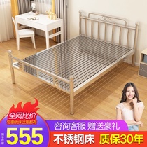 Stainless steel bed 1 8m double bed 1 52m single bed 304 thickened rental room Apartment Dormitory Wrought iron bed
