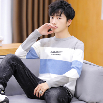 Autumn Round Neck Sweater Men Korean Personality Knitted Sweater Youth Fashion base shirt Striped Top