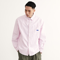 WASSUP tide brand 2021 men striped shirt pink blue embroidery couple shirt spring and autumn long-sleeved loose