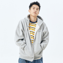 WASSUP Tide brand gray black cardigan hoodie loose plus velvet zipper jacket autumn and winter men and women couples