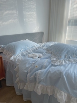 Spring and summer Han style small daisy embroidery princess wind four pieces all cotton pure cotton washed cotton butterfly knot Quilt Cover Bed Skirt