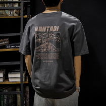 Summer heavy pound pure cotton retro short sleeve t-shirt male American tide cards big yards and loose chubby size up half sleeve compassionate