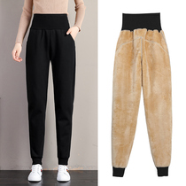 High-waisted velvet sweatpants womens loose casual autumn and winter pants imitation wool wool padded trousers