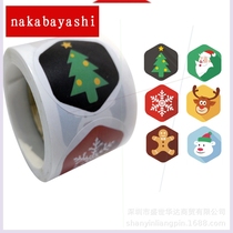 New 1 5 inch Christmas element self-adhesive roll sticker label cute cartoon gift holiday