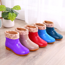 Womens rain shoes fashion casual adult short tube waterproof non-slip and cotton wool Four Seasons General Womens rain boots warm water shoes