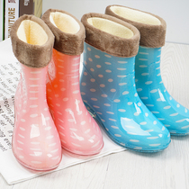 Spring and summer rain boots womens velvet mid-tube non-slip warm water shoes womens rain boots fashion water boots wear-resistant waterproof womens rubber shoes