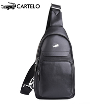 CARTELO Cardy Crocodile Mens chest bag genuine leather skew satchel Han version Single shoulder casual skew Backpack Cow Leather