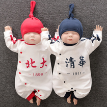 Newborn baby one-piece clothing net red Tsinghua Peking University clothes 100 days ultra cute full moon male and female baby spring and summer clothes