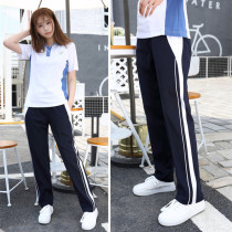 Primary And Middle School High School Uniforms Pants Men And Women White Striped College Wind Loose Display Slim Sports Pants Shenzhen School Pants New Product