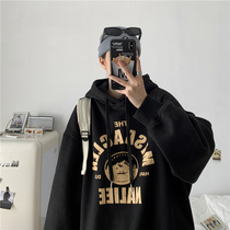 Plus velvet sweater men tide ins hooded autumn winter coat 2021 New loose wild Port wind boys spring and autumn coat