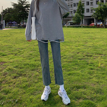 High-waisted pipe pants retro straight jeans female spring and autumn thin eight points small man nine autumn pants autumn clothes