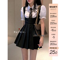 Barbie Aunt Black Skirt Strap Dress Women 2021 Autumn New Sweet French Pleated Skirt Skirt