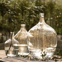 Japanese Bell horse drunken wood glass transparent large vase Kabler thin neck big belly vase living room home furnishings