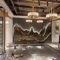 Stainless steel screen hotel fake mountain mountain bronze brushed metal background wall into the home hollow partition decoration customization