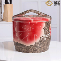 Jingdezhen ceramic rice cylinder with lid home old high-end earth pottery 50 catty of rice barrel anti-insect damp seal net red