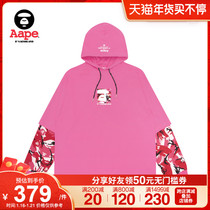 Aape男装春夏方型猿颜字母印花迷彩拼接假两件连帽长袖T恤0496XXE