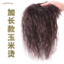 Real hair bangs wig top head replacement hair cover white hair corn hot wig long curly hair block top hair cover female fluffy