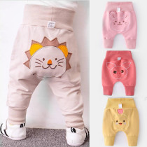 Baby spring autumn high waist and belly protection large PP pants male and female child clothes infant plus suede thickened trousers slapped bottom pants pure cotton thin