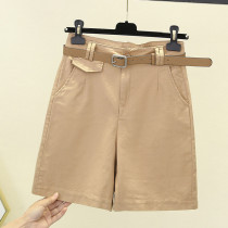 Invincible leg length Korean goods 2021 summer high waist stretch five-point pants womens versatile casual thin wide leg pants