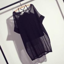 Korean version of the long hollow mesh womens clothing 2021 summer new sexy breathable suspender two-piece thin top