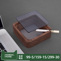 Ashtray home living room office covered anti-fly ash creative new Chinese solid wood light luxury ornaments black walnut