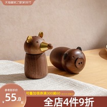 Toothpick tube solid wood home creative personality cute toothpick box restaurant portable small North American black walnut toothpick can