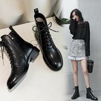 Wutong tree good-looking Korean lace-up short boots female 2021 autumn and winter thick heel side zipper Martin boots