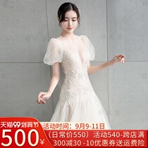 Fish tail main wedding dress 2021 new bride go out to welcome simple light travel patter dress dress small tailed woman
