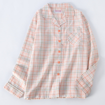 Pajama tops single piece womens summer thin cotton tulle lapel cardigan loose spring and autumn Japanese plaid homewear