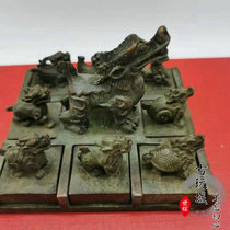 Antique collection Antique copper nine-son seal Dragon nine-son seal a set of Wen Room ornaments